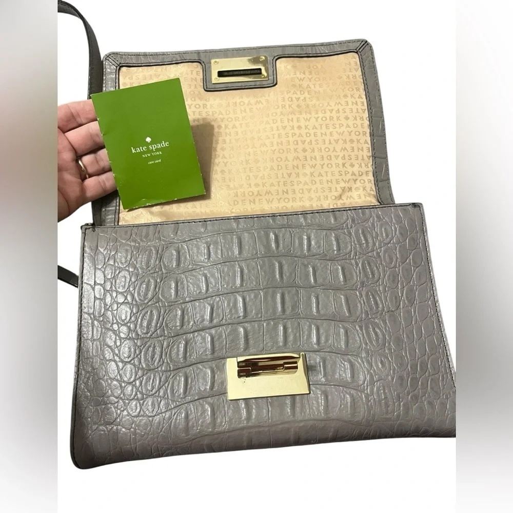 KATE SPADE Harwood Place Fiona Crossbody Soft Taupe Gray Color Croc Leather